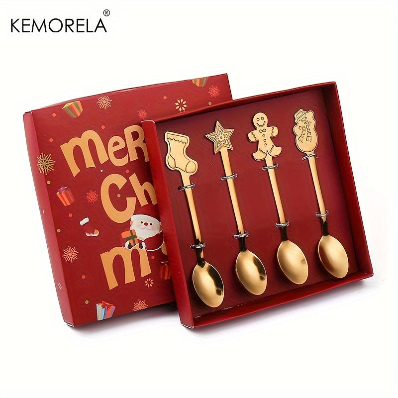 KEMORELA 4/6pcs Stainless Steel Mini Fork and Spoon Set with Q Version Cartoon Design for Christmas and Halloween festivities. Perfect holiday gift.