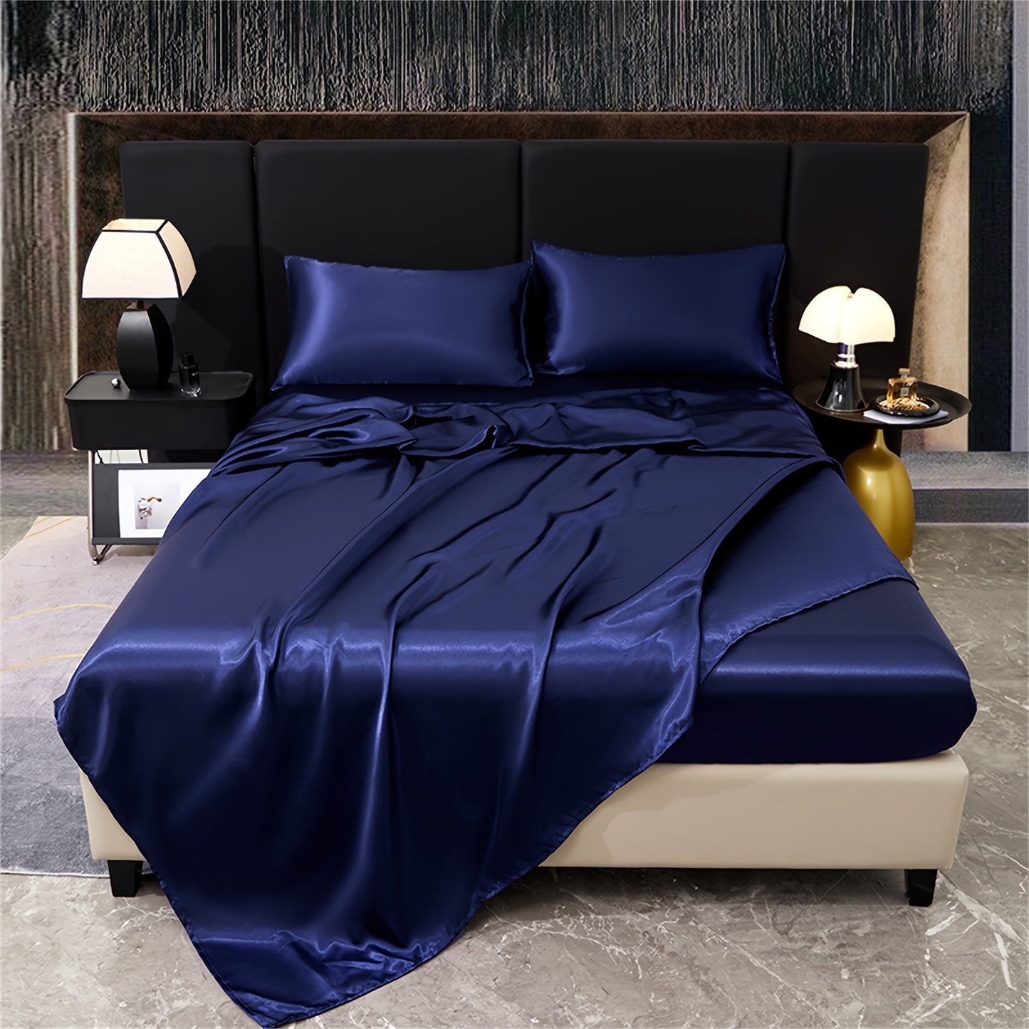 Indulge in the opulence of our 4-piece 80g Light Luxury Silky Satin Bedding Set. This set includes 1 Fitted Sheet, 1 Flat Sheet, and 2 Pillowcases, perfect for elevating your home bedroom, guest room, or hotel. Experience the ultimate in quality and