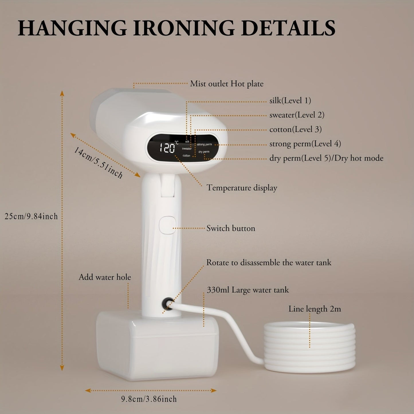 Portable Hanging Iron with 1800W Power, Foldable Mini Electric Handheld Steam Iron featuring a 330ml Water Tank and ABS Material. Perfect for removing wrinkles, this iron comes with a 220V European Standard Plug, making it convenient for use at home, in