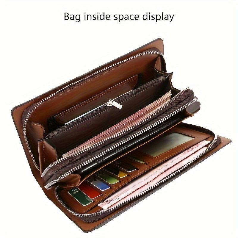 Men's Faux Leather Business Clutch with Multiple Compartments, Waterproof and Easy to Maintain - Ideal for Daily and Business Use