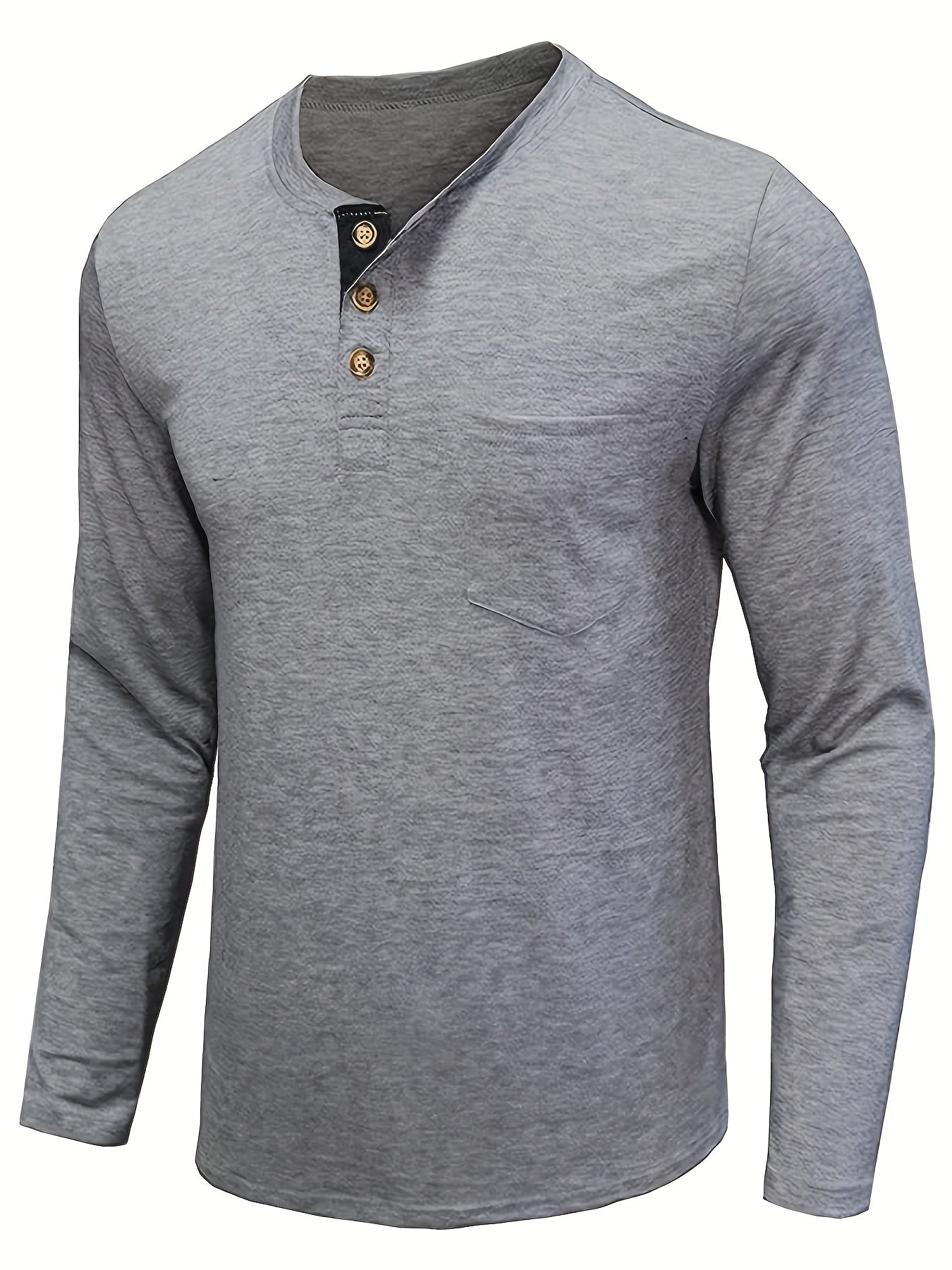 Men's plus size Henley shirt made of a polyester-viscose-spandex blend with a casual polo collar, pocket and slight stretch. Long sleeve slim fit perfect for big and tall adults in spring