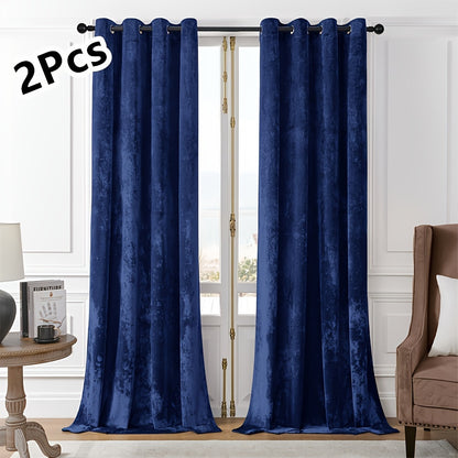 Pair of 2 crushed velvet curtains with heat and sound insulation, ideal for living room, bedroom, and office.