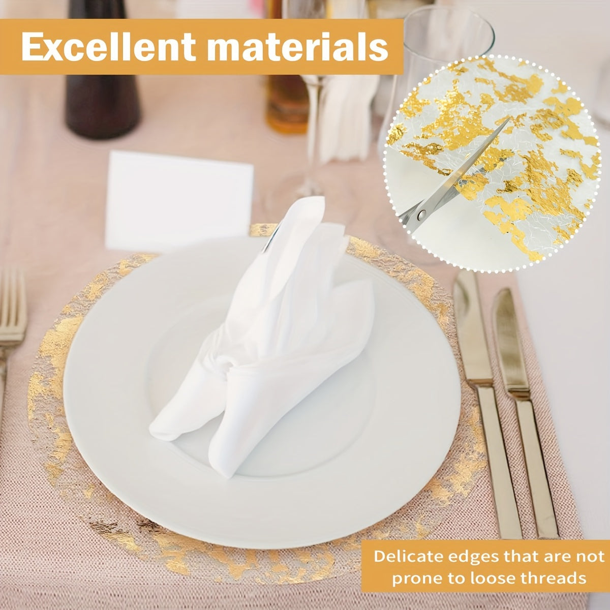 Luxurious Golden Foil Mesh Design Disposable Placemats - Elegant 33.02cm Round Set for Formal Dining, Weddings, Birthdays, and More - Easy Cleanup, Perfect for Any Occasion