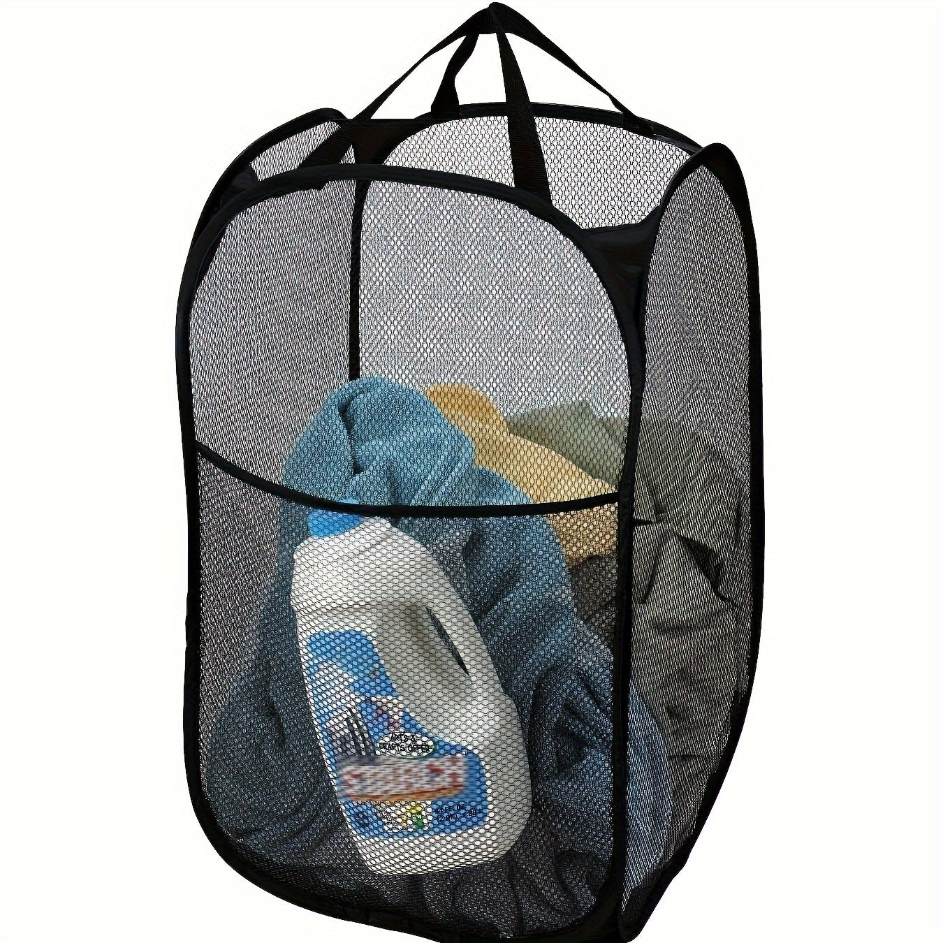 Home laundry basket with large folding design and mesh storage for dirty clothes.