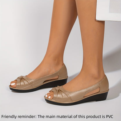 Elegant slip on sandals for women with soft platform sole, low wedge heel, and PVC material for special occasions.