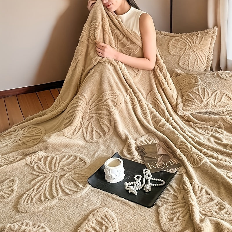 Soft and cozy 1 piece double-sided fleece blanket featuring a solid color 3D butterfly design. This versatile blanket is perfect for napping, using on the bed, sofa, or while traveling.