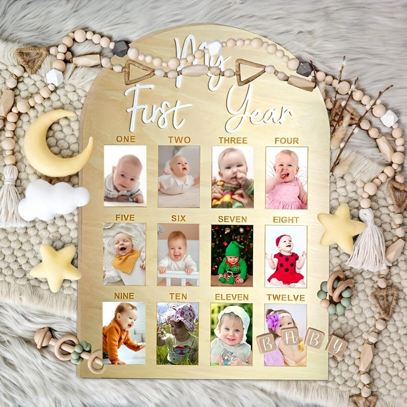 Adorable Wooden Milestone Photo Frame - Ideal for Children's First Birthday Memories, Nursery Decoration, and Baby Shower Gifts