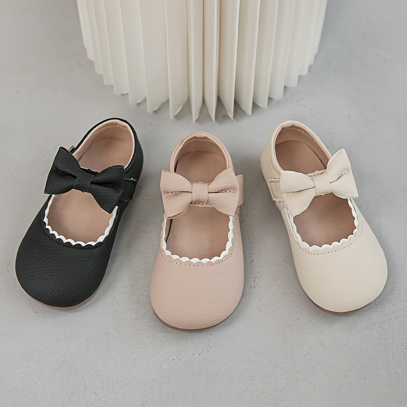 Stylish Solid Color Mary Jane Shoes with Bowknot for Girls, Lightweight Non-slip Flats for All Seasons