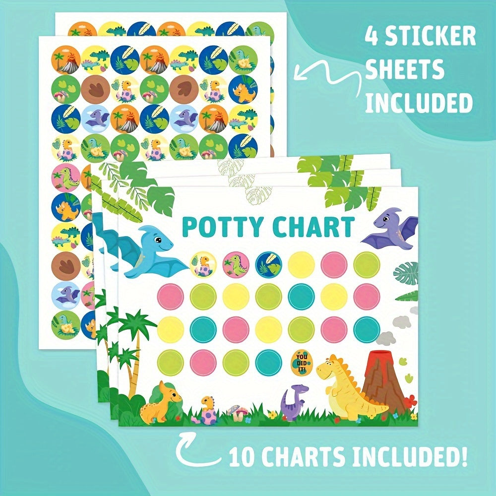 Motivational Toilet Training Set for Toddlers featuring Dinosaur & Unicorn Potty Training Reward Sticker Charts, Includes Reusable Stickers, 10 Charts & 4 Sheets, Ideal for Boys & Girls ages 0-3