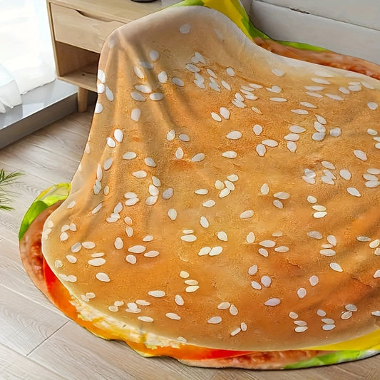 Contemporary Hamburger Print Flannel Blanket - This soft, skin-friendly blanket is warm and comfortable, making it perfect for all seasons. Handwash only, its mixed color design is sand-resistant and multi-purpose, featuring a digital print on a