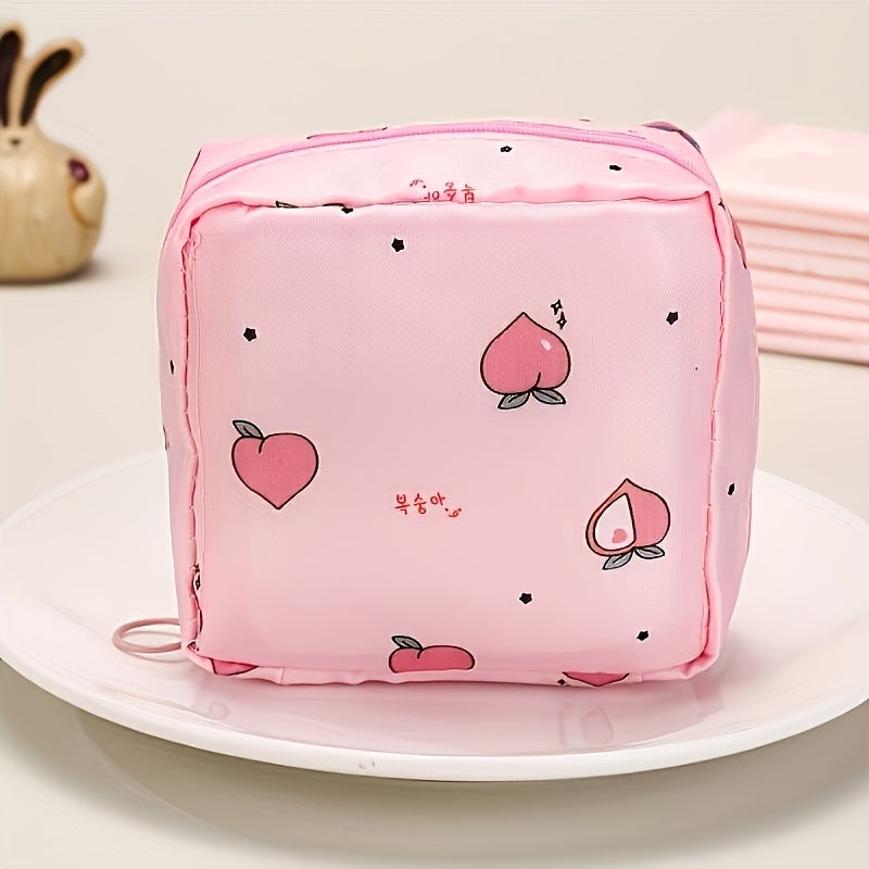 Polyester organizer bag for girls with cartoon design, ideal for storing sanitary napkins. Large capacity and portable. Great for home organization.