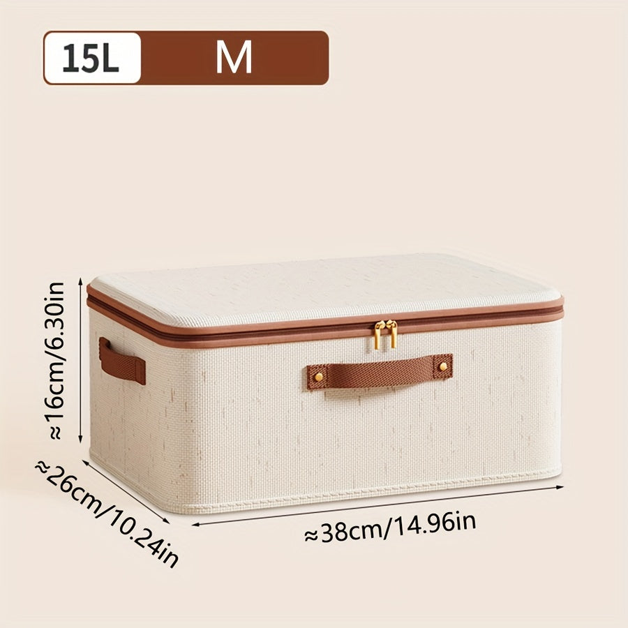 Foldable Clothes Storage Box with Lid for Home Bedroom and Under-Bed Storage, made of Tianshan Hemp with Zipper.