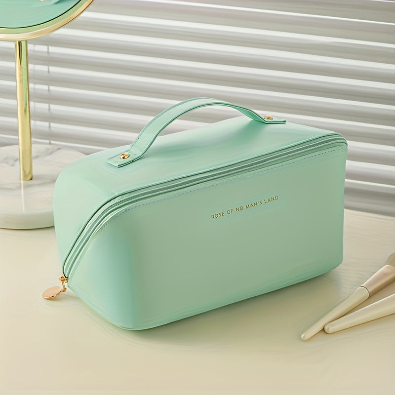 Yiwu-produced chic pink PU cosmetic case for women with large capacity and durable edge paint, featuring a chic pillow shape and polyester lining.