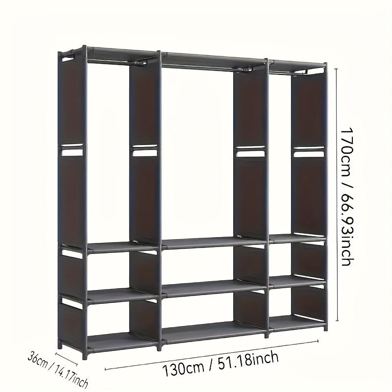 Sturdy Stainless Steel Freestanding Wardrobe Organizer - Rust-Resistant Storage Rack with Shelves for Clothes and Home Organization, Easy Assembly, Space-Saving Design, Enclosed Storage Capacity of over 3.2 Cubic Feet, Height of over 68.58 cm, Ideal for