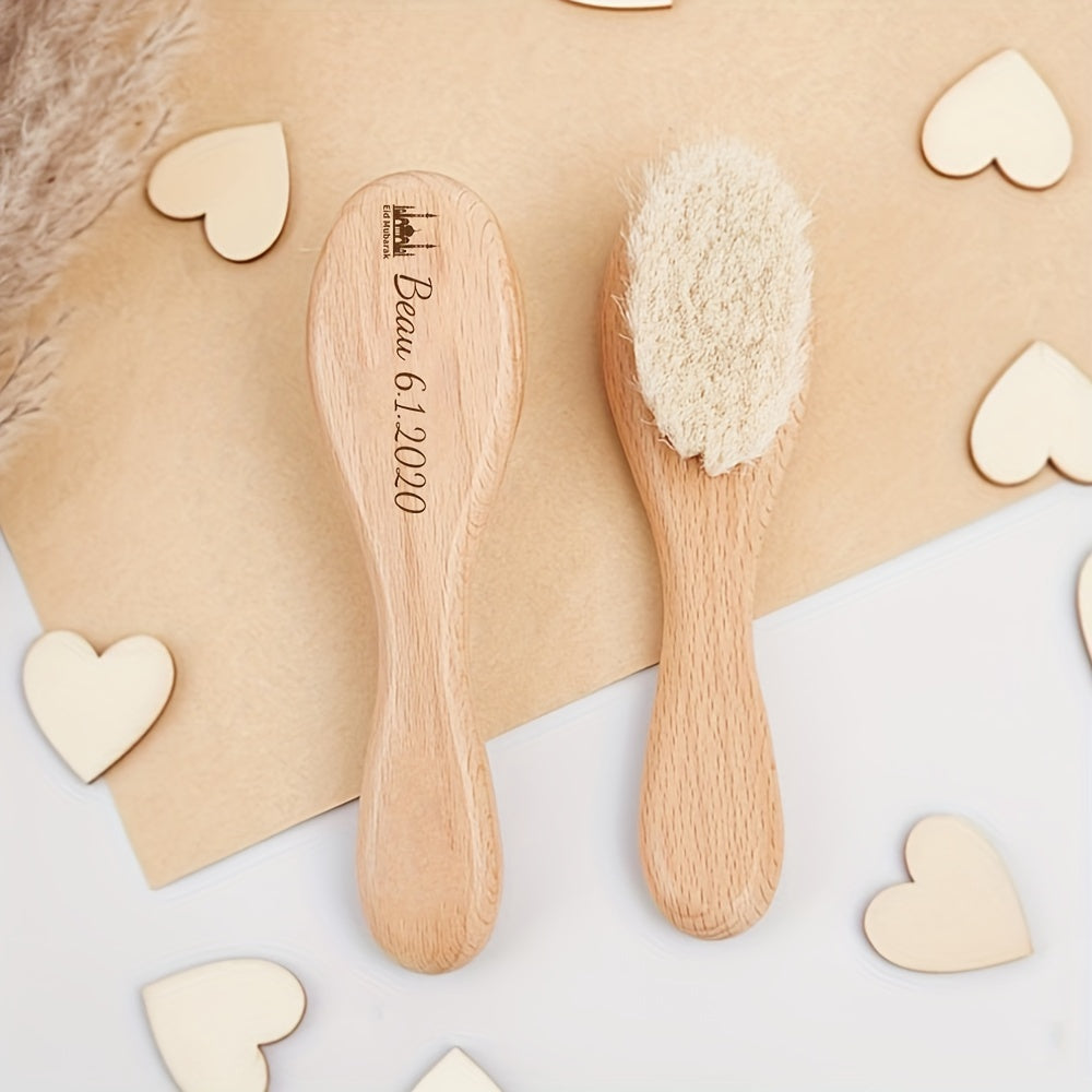 A charming engraved hair brush with a personalized cartoon wooden design, customized with your name. A unique and thoughtful gift option for Mother's Day or Father's Day.