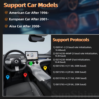 Wireless OBD Diagnostic Tool for Cars - Compatible with Android and iOS, offering full OBD2 scanning, data analysis, and emissions testing, no battery needed.