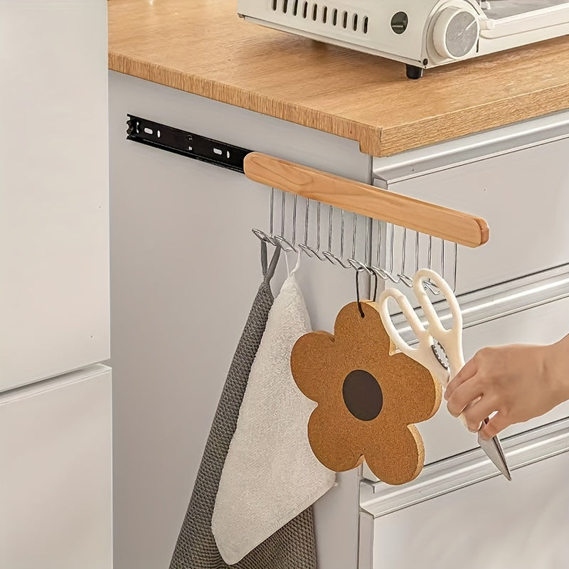 High-quality Wooden Pull-Out Hanger for Wall Mounting with a Sleek, Polished Finish - Ideal for Organizing Underwear and Kitchen Items