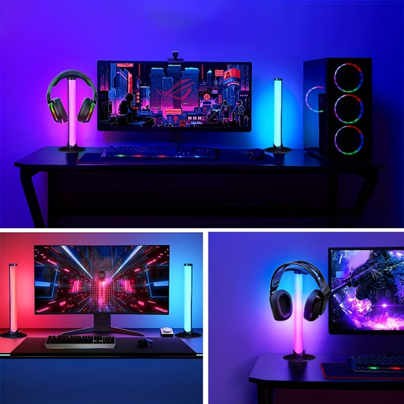 Wire-controlled LED table light with headphone holder, USB powered for game room atmosphere. Ideal for game room, living room, desk, and holiday party decoration.