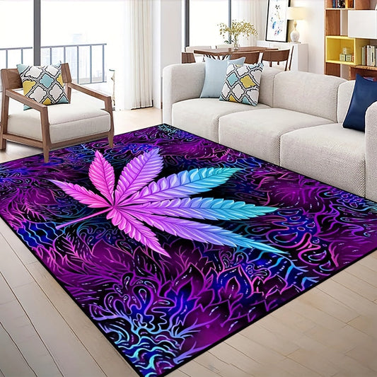 Soft, Non-Slip & Washable Polyester Area Rug with Psychedelic Leaf Print - Perfect for Living Room, Bedroom, and Home Decor