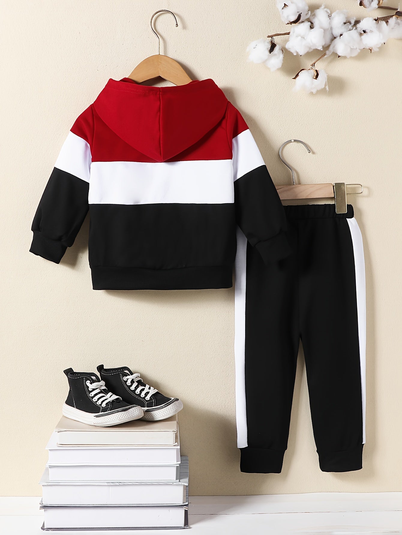 Affordable boys' hoodie and pants set with colorful design.