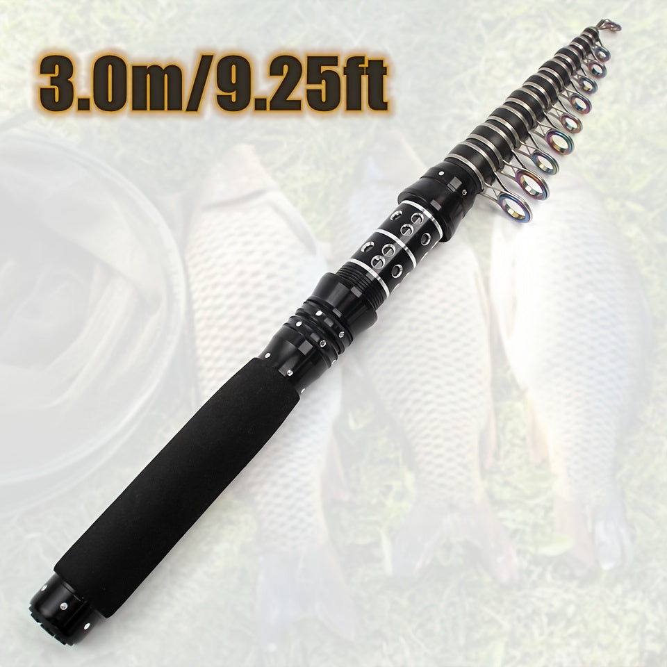 Ultra-short, ultra-hard carbon fishing rods measuring 2.1m-3.0m, with portable telescopic design and larger guide rings and handles. Ideal for carp and bass fishing, convenient for seaside