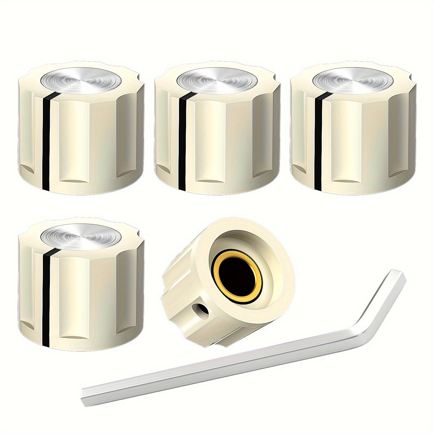 5 Speaker control knobs for 6.35mm shaft potentiometer with set screw.