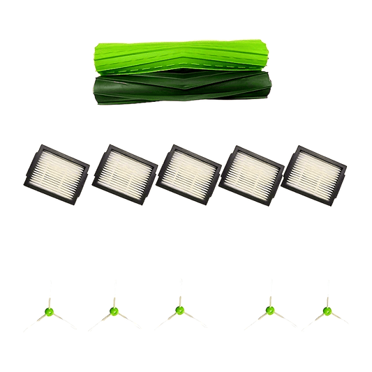 Get one complete set of rubber brush, five HEPA filters, and five side brushes for your iRobot vacuum cleaner from the i3, i3+, i4, i6, i6+, i7, i7+, i8, i8+, J7, J8, E5, E6, E7, I, E, and J series.