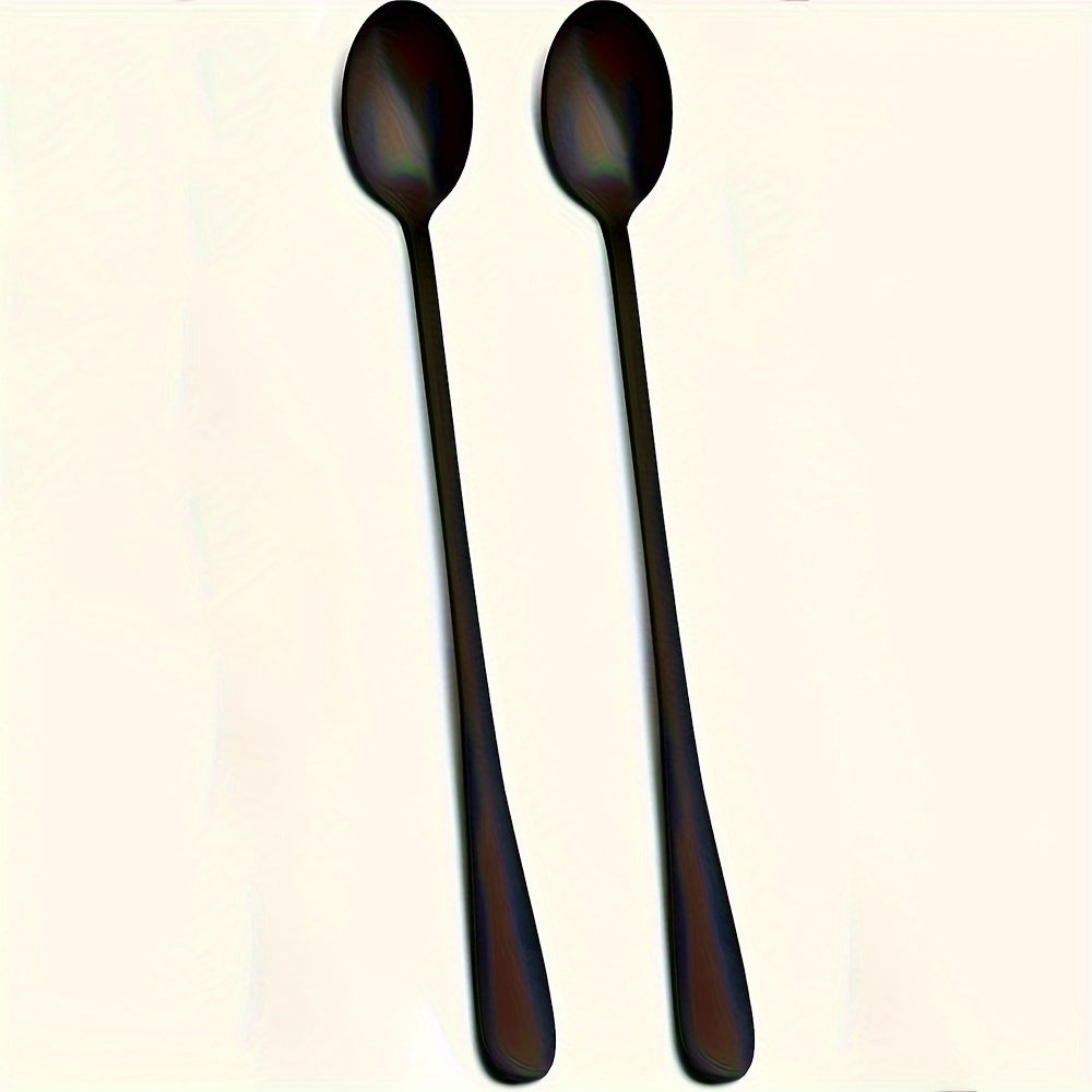 Black long handle coffee, stirring, iced tea, ice cream spoon set of 2/4/6 pieces.