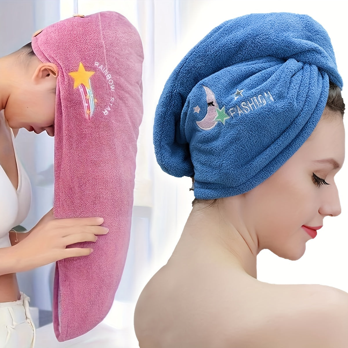 Soft, Quick-Drying Microfiber Hair Towel Cap for Women with Super Absorbent Embroidered Hair Wrap Turban - Ideal Bathroom Accessories