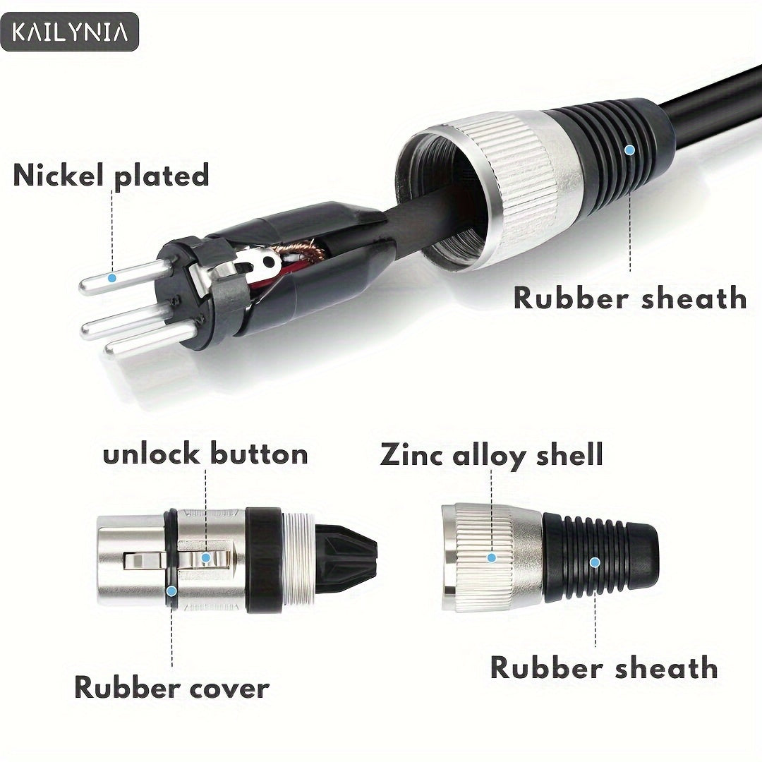 KAILYNIA Professional 3-Pin Balanced XLR Cable for microphone to mixer connection, shielded for recording studio, podcast, and active speakers - available in various lengths.