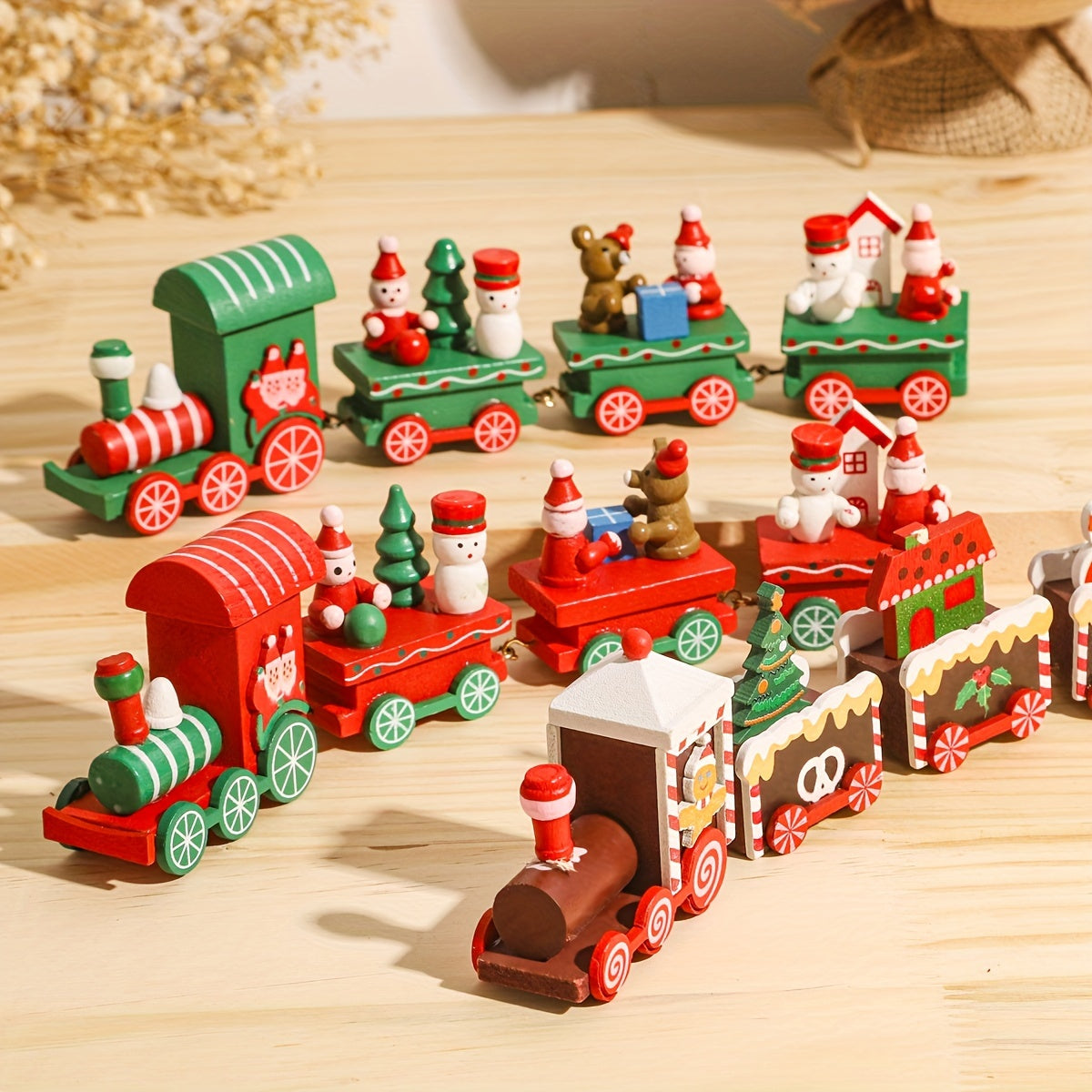 Wooden train ornament for a Merry Christmas celebration - ideal tree decor and gift.