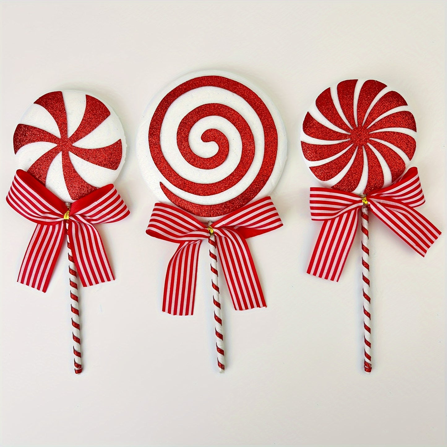 3-piece Christmas tree candy ornaments - red lollipop decorations for holiday parties, Halloween, and home decor - ideal for bedroom, living room, and desktop.