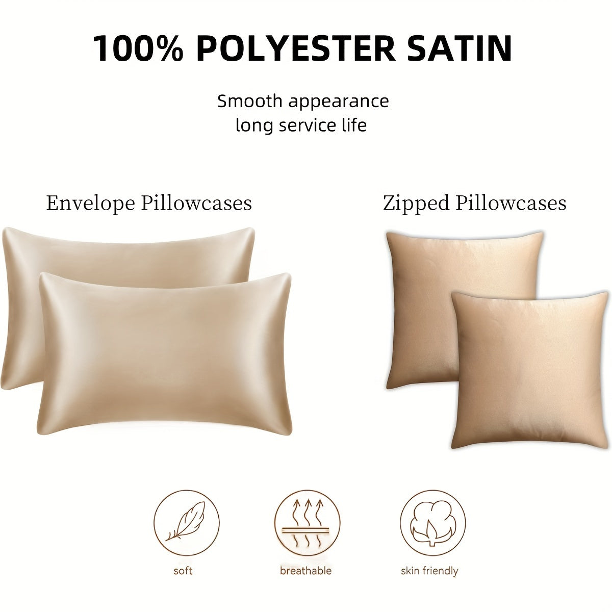 2 ta Luxurious Satin Pillowcase to'plami turli ranglarda - Yumshoq va havo o'tkazuvchi, oddiy parvarish uchun konvert yopilishi va zipper bilan - Yil davomida foydalanish uchun ideal (Yostiq qo'shimchalari kiritilmagan), Satin Pillowcase to'plami