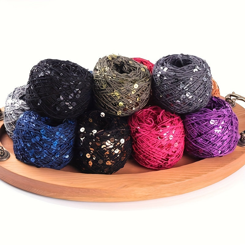 50g of sequin cotton yarn in 3mm and 6mm, perfect for hand sewing and crafts. Available in a variety of vibrant colors for fashion crafting.