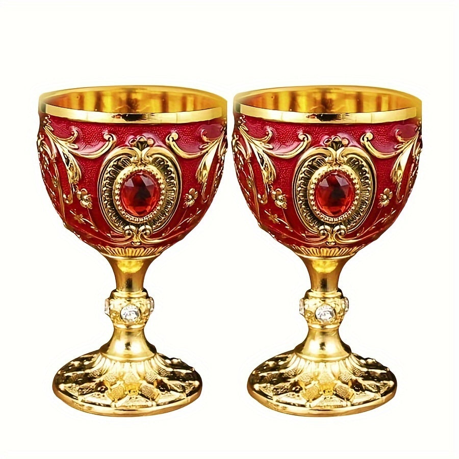 Two 30ML chalice goblets and an embossed diamond-encrusted metal shot glass for red or white wine, perfect for parties, weddings, and anniversaries.