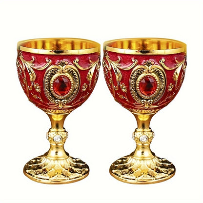 Two 30ML chalice goblets and an embossed diamond-encrusted metal shot glass for red or white wine, perfect for parties, weddings, and anniversaries.