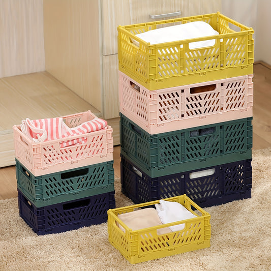 2-Pack Plastic Folding Storage Baskets with Handles, Stackable Organizers for Home - Mixed Color