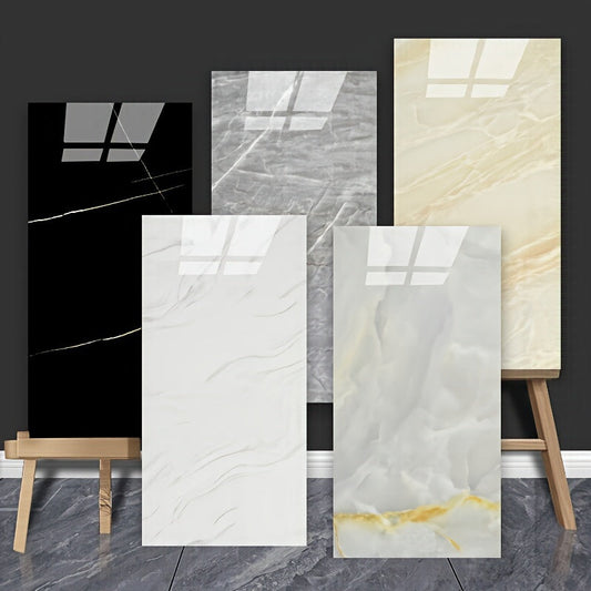 Waterproof PVC wall decals that are self-adhesive - perfect for kitchens and bathrooms. These imitation marble tile stickers have a glossy finish and are easy to install.