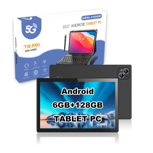 CRELANDER T30 PRO planshet, 25.65 sm IPS ekran, Deca-Core protsessor, 6GB+128GB RAM, Andriod OS, Dual SIM, Wifi6, metall qoplama bilan stend, stylus qalam, klaviatura, sichqoncha va mini PC planshet.