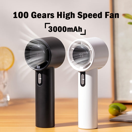 Portable USB Rechargeable Handheld Fan with LED Display, High-Tech Cyclone Fan for Fast Cooling