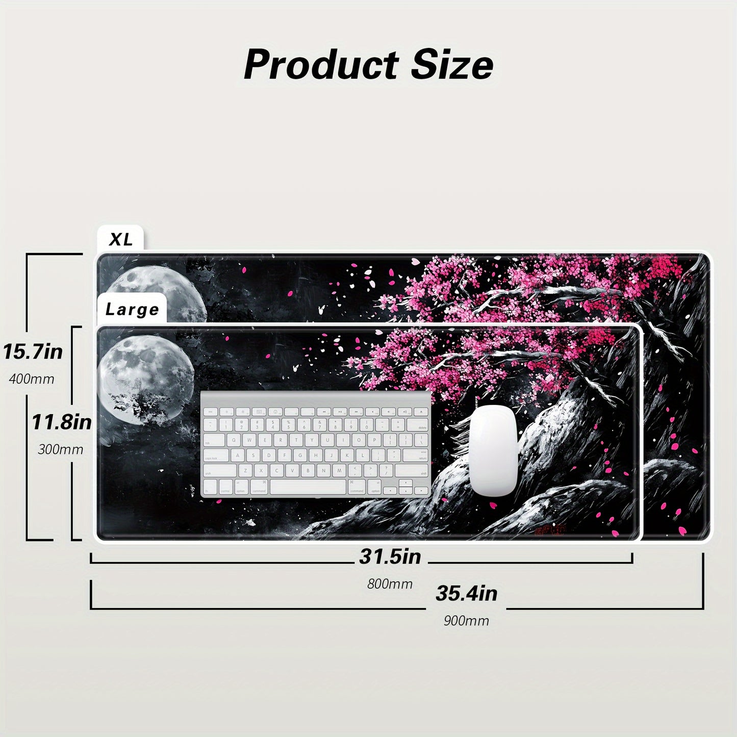 Cherry Blossom & Moon Artistic Mouse Pad - Non-Slip Rubber Base, Precision Stitching, Extended Large Mat for Gaming, Office, Study, Natural Rubber Material, Vibrant Colors, Durable Design