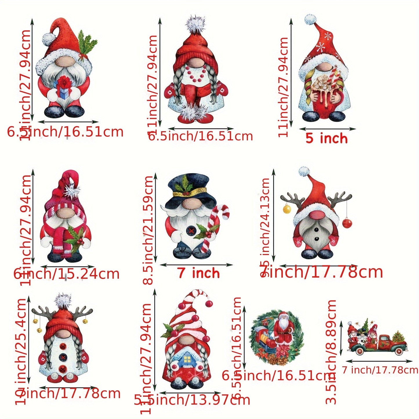 Set of 9 Christmas Gnome Window Clings - Decorate Your Home or Office with Festive Glass Decals for the Holidays, Simple Stick & Peel Application, Perfect for Christmas