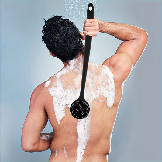 Gentle, silicone long-handle bath brush for deep cleaning and skincare, no batteries needed.