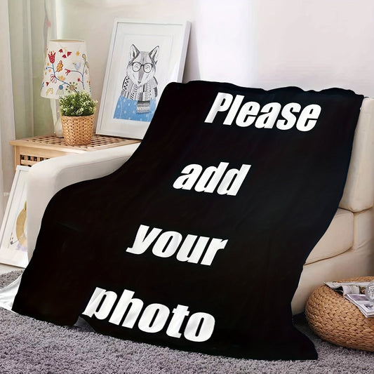 Modern Polyester Knit Bed Blanket featuring Digital Print - Easy to Clean in Washing Machine, Versatile All-Season Flannel Texture, Personalized with Your Own Photos - Perfect for Relaxing or Staying Cool with AC