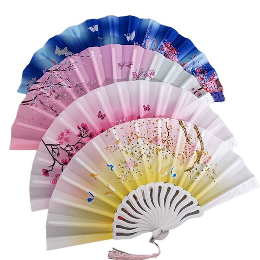 Vintage-inspired Handheld Folding Fans Set of 12, Featuring Fabric with Floral Designs, Perfect for Dance Performances, Photoshoots, Summer Cooling, and Princess Fan Parties