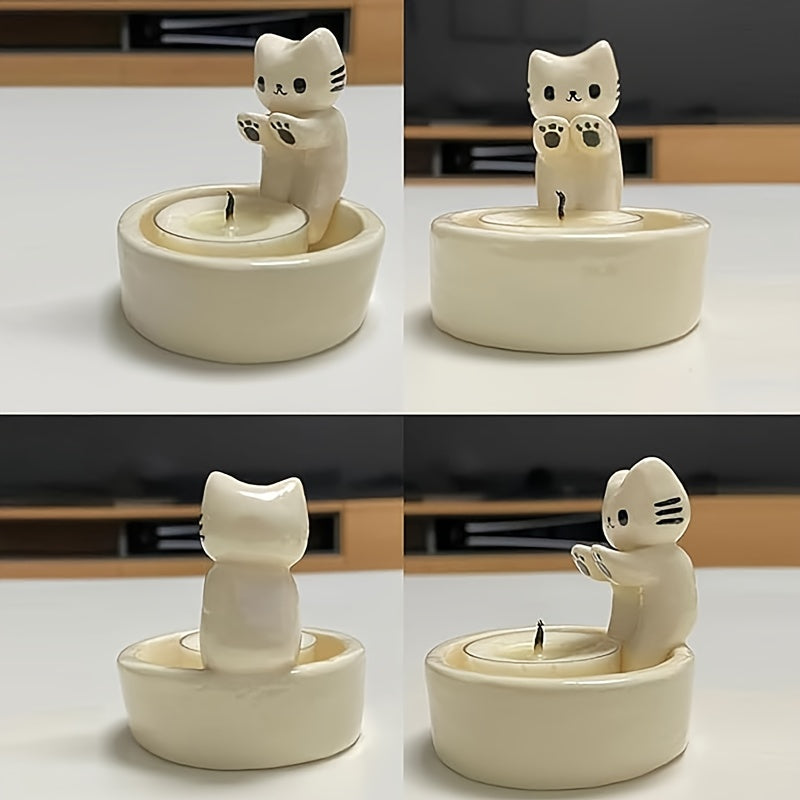 Kitten Candle Holder for Cat Lovers - Cute Cat Design with Warming Paws - Perfect for Room Decoration (Candles Not Included) - Ideal Christmas or Halloween Gift