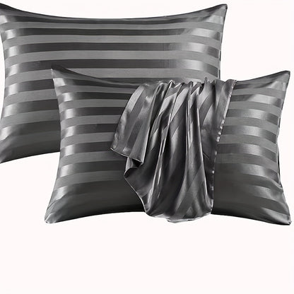 Set of 2 Satin Pillowcases with Envelope Closure, Striped Pattern, Machine Washable, Ultra-Soft Woven Fabric for Hair & Skin, Hotel Quality - 100% Polyester Pillow Covers with No Embellishment