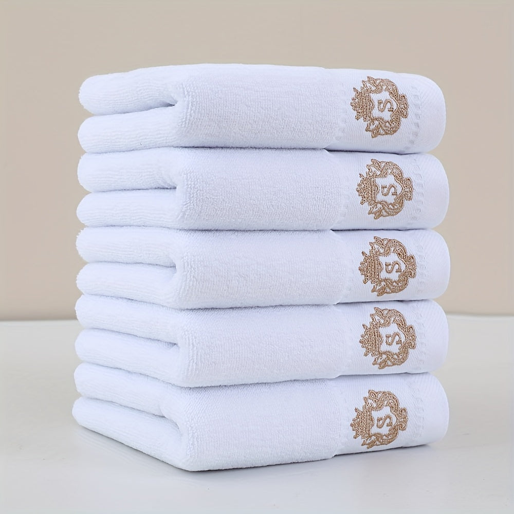 5pc Ultra Soft Cotton Velvet Hand Towels - 34.04x73.66cm, High-Quality & Cooling Comfort for Bathroom, Gym, Travel | Monogram Design in Navy Blue, Light Gray, White, Dark Gray, Light Brown | Multi-Color Options, Bathroom Essentials | Monogrammed Cotton