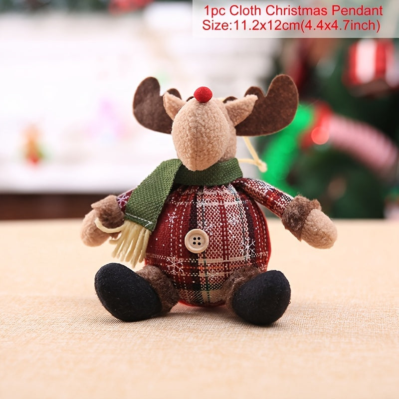 Festive Christmas Doll Pendant with Santa Claus and Reindeer plush ornaments, ideal for holiday home decor and Xmas trees.