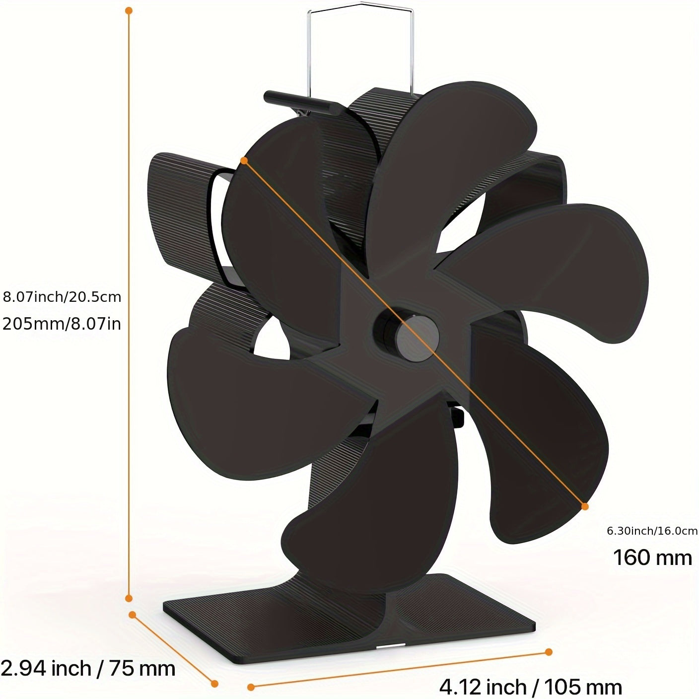 Aluminum 6-Blade Stove Fan with Thermometer - Portable and Heat Powered for Wood, Fireplace, and Pellet Stoves